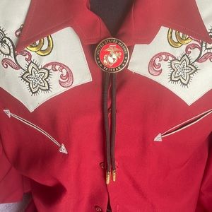 Bolo Tie featuring Marine Corps Veteran coin.